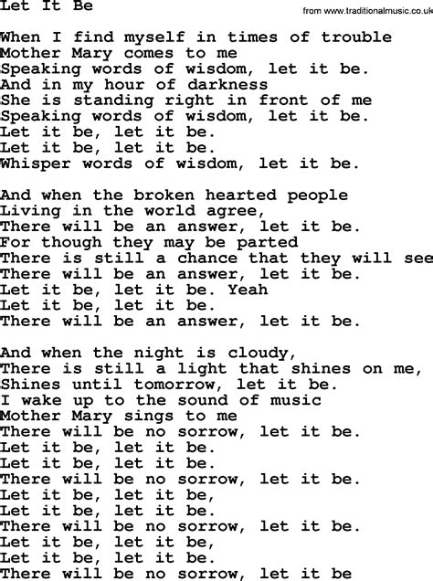 lyrics to song let it be